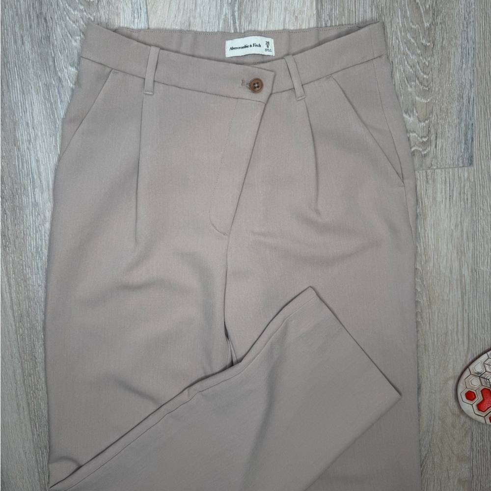Abercrombie & Fitch Slanted Waistband Tailored Beige Pants